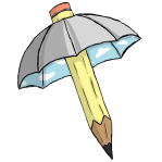 Grey umbrella with yellow pencil as a handle